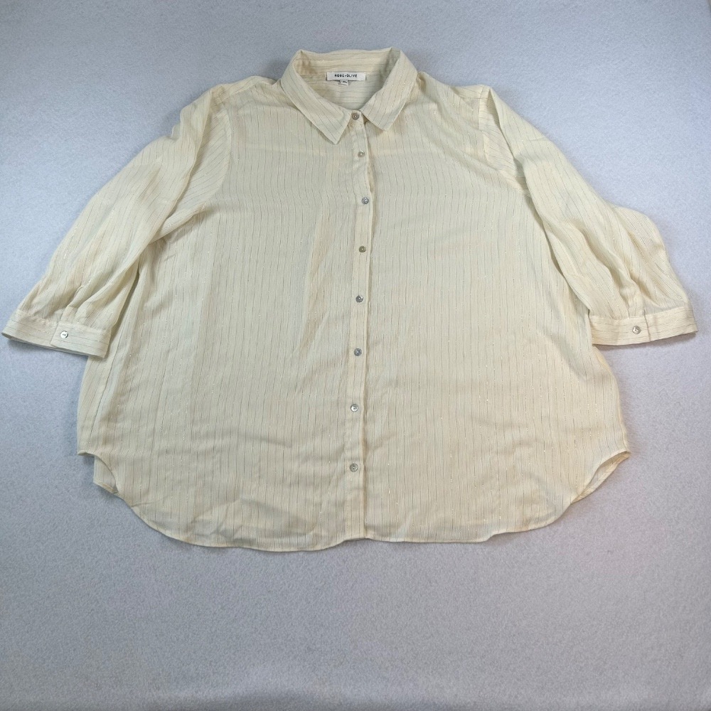 Rose & Olive Button-Up Shirt‎ Women's 2XL Flowy Stripe Sheer 3/4 Sleeve Blouse